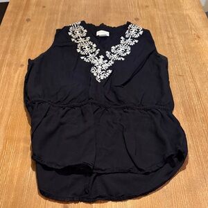 Liz Claiborne Black Top with White Embroidery